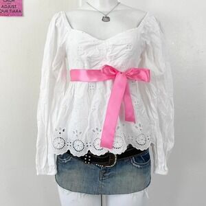 y2k white eyelet lace peplum blouse